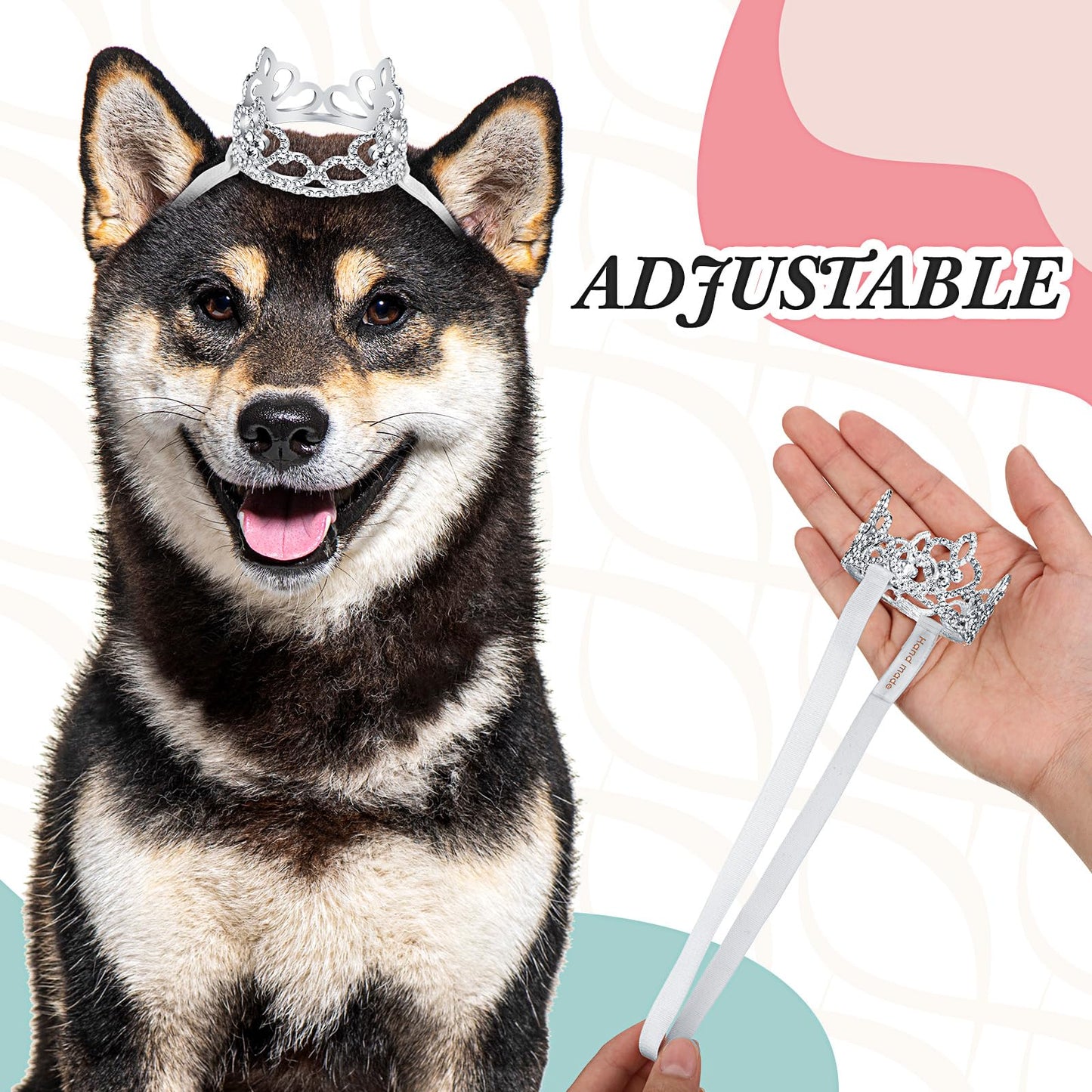 2 Pcs Dog Crown Headband Dog Tutu Dress Set Crystal Rhinestone Tiara Crown Tutu Skirt Pet Dress Costume for Puppy Birthday Party Wedding Photo Prop Costume(Large,Rose Red, White)