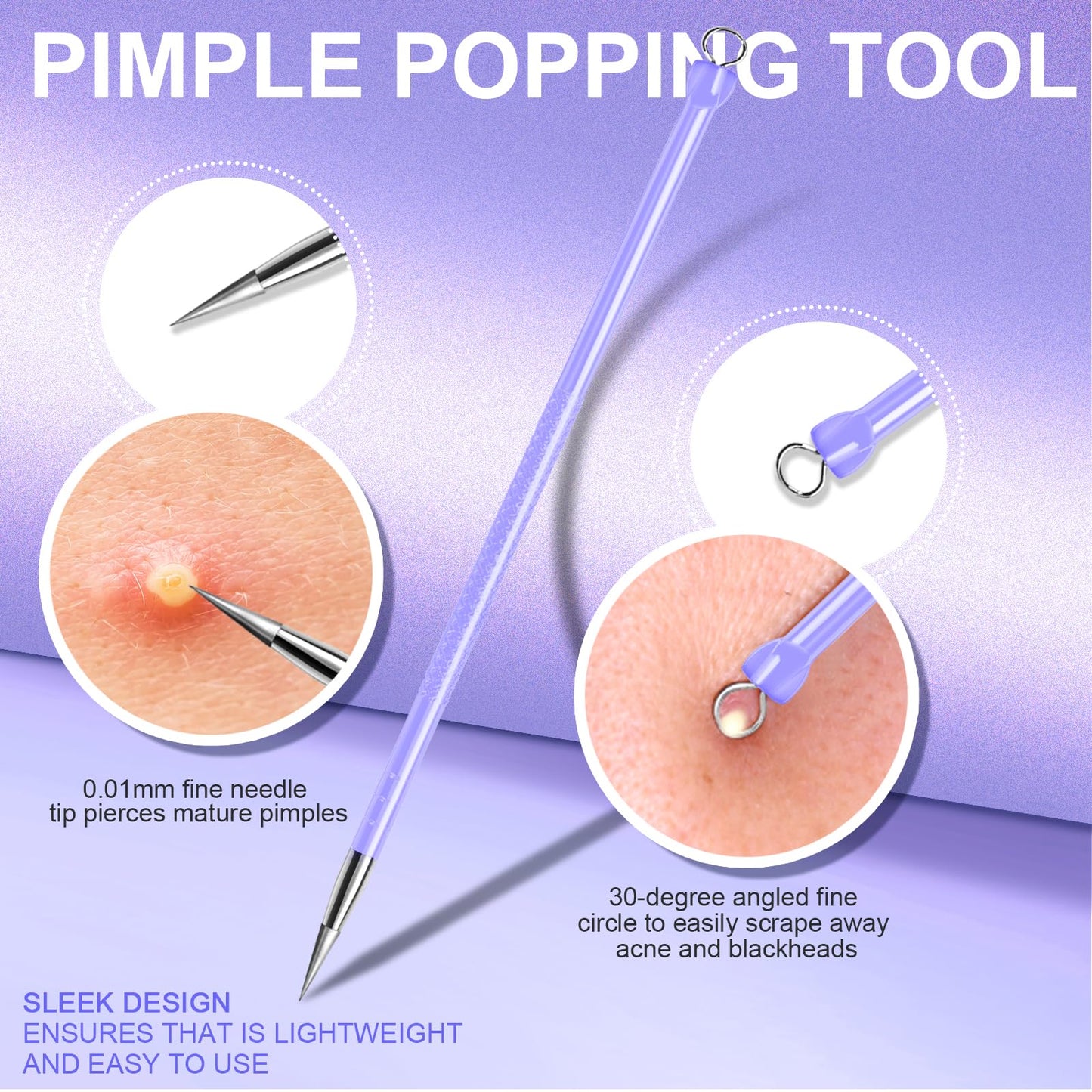 Teenitor Pimple Extractor Acne Treatment Tool Surgical Grade Blackhead Comedone Removal 2-in-1 Popper Tool for Face Nose Blackhead Extractor Tool Silver