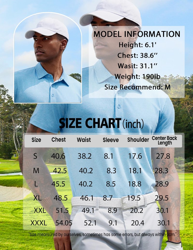 COOFANDY Men's Athletic Blue Golf Polo Shirt Quick Drying Performance Short Sleeve Sports Patterns Shirts