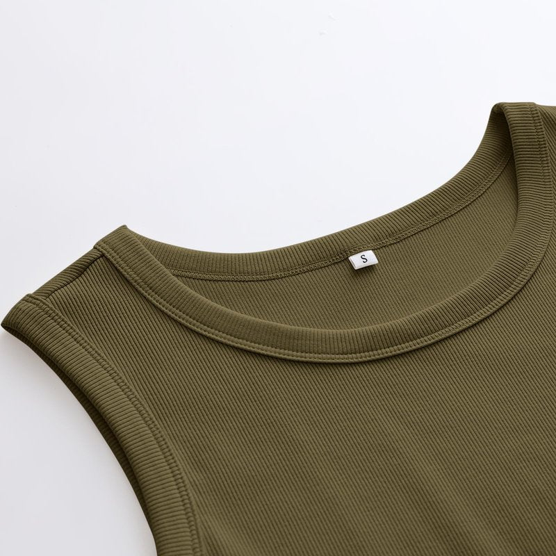ANRABESS Womens Sleeveless High Neck Tank Tops Fashion Summer Casual Basic Slim Fit Ribbed Racerback Top Shirt Clothes Yellow Army Green Large