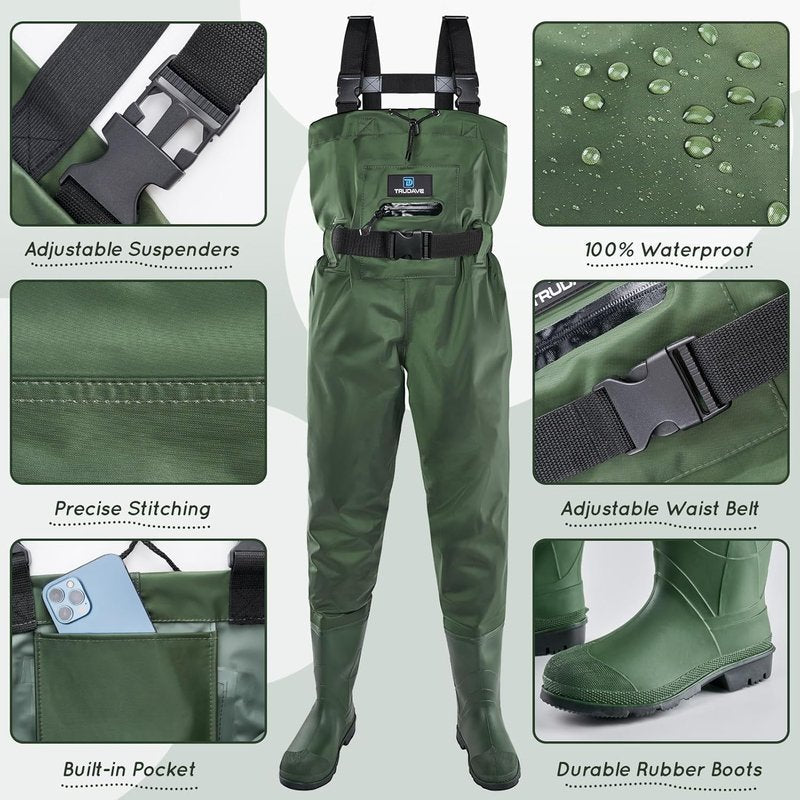 Trudave Chest Waders for Kids - Waterproof & Lightweight Youth Fishing Gear | Perfect for Hunting