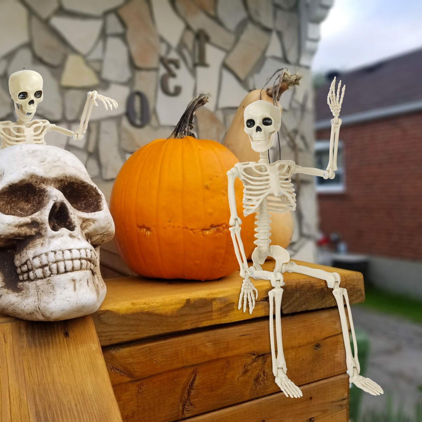 Kelool 2 Pack Halloween Skeleton Decorations,15.7" Spooky Full Body Mini Skeleton with Movable Posable Bones,Spooky Skeleton for Halloween Party Decor,Yard Graveyard Haunted House Props