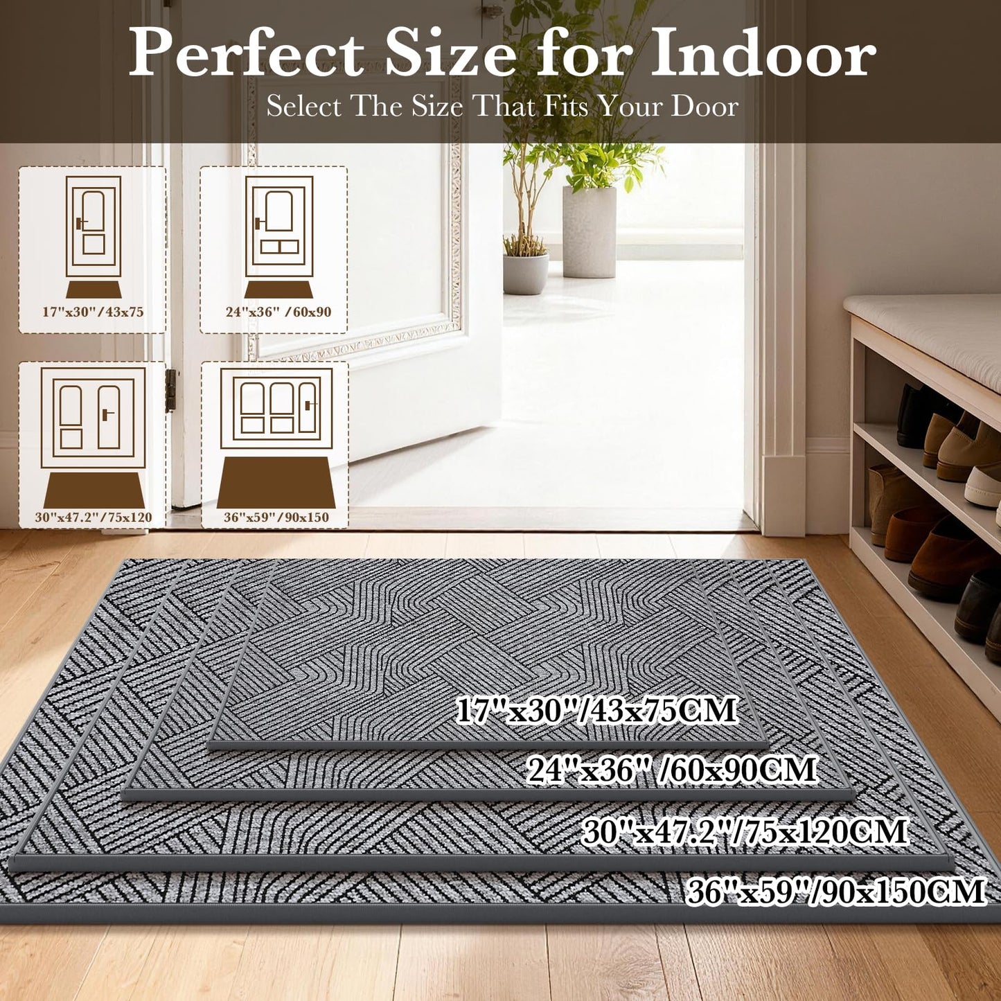 Naoloture Indoor Door Mat 24"x36", Low-Profile Welcome Front Door Mat Indoor Entrance, Non Slip Rubber Backing Inside Doormat Washable Entryway Dirt Resistant & Absorbent 2x3 Entry Mat, Light-Gray