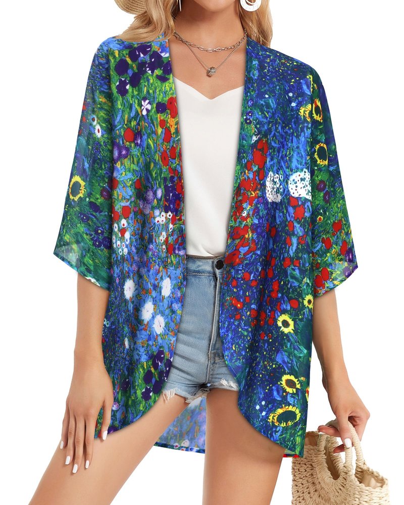Summer Kimono Cardigan for Women Sheer Hawaii Tops Casual Open Front Swimwear Shirts Beach Cover ups (Green Daisy,3XL)