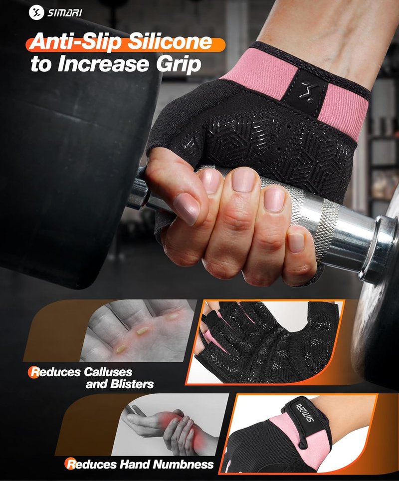 Breathable Workout Gloves for Men & Women - Padded Grip, Full Palm Protection | Black & Pink Sizes Available