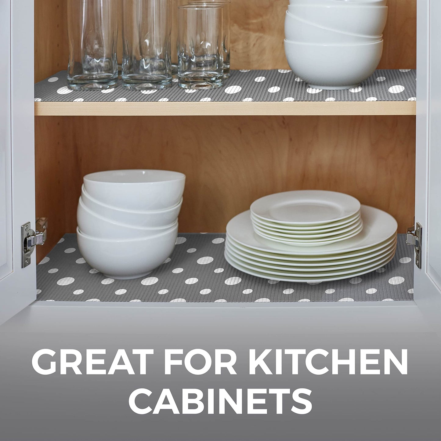 HOME GENIE Shelf Drawer and Cabinet Liner, Durable with Strong Grip, 12 in x 20 FT, Non Adhesive Liners Protect Kitchen Cabinets and Cupboard, Bathroom Drawers and Shelves, Desks, Dots Gray White