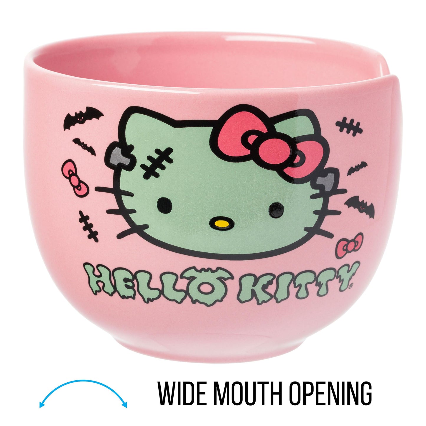 Silver Buffalo Sanrio Hello Kitty Halloween Spooky Frankenstein Ceramic Ramen Bowl with Chopsticks, Microwave Safe, 20 Ounces
