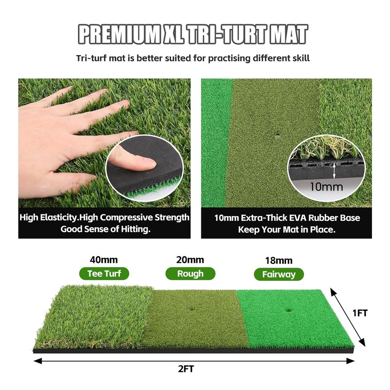 Golf Net Practice 10x7ft with Tri-Turf Mat & Real Balls Set Indoor Outdoor Golf Training Equipment for Backyard Driving Practice Enthusiast Gifts