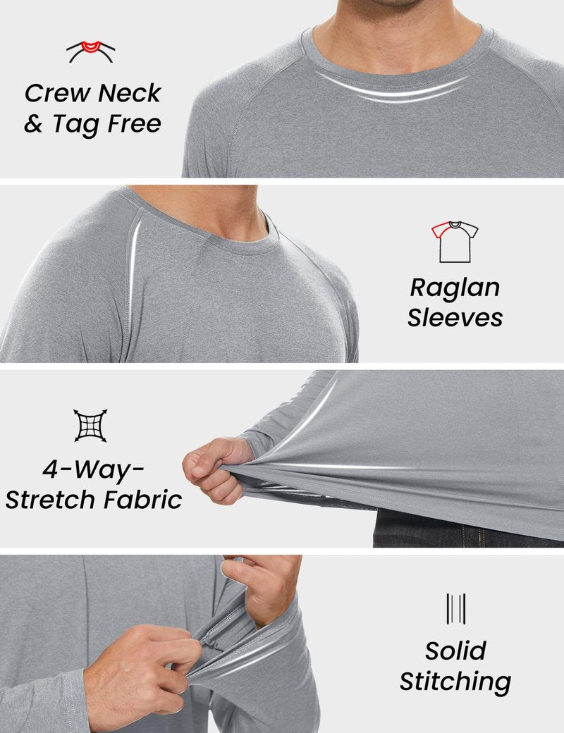 MAGCOMSEN Mens Long Sleeve Shirts UPF 50 Workout Moisture Wicking Quick Dry T Shirts Athletic Fishing Hiking Tee Light Grey,L