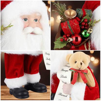 AGM 18" Santa Claus, Christmas Figurine Figure Decor with Good and Bad List and Bear and Gifts Bag for Holiday Party Home Decoration