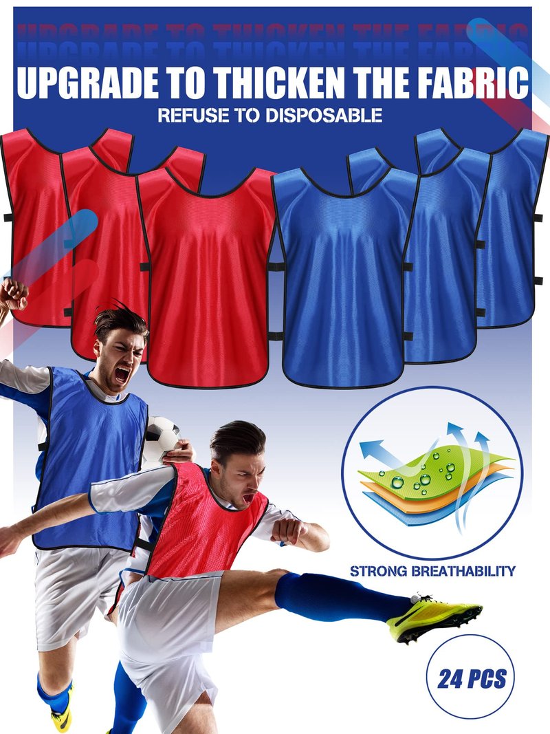 Jiuguva 24 Packs Pennies Scrimmage Vests Blue Red Training Practice Vests for Youth Adults Soccer Basketball