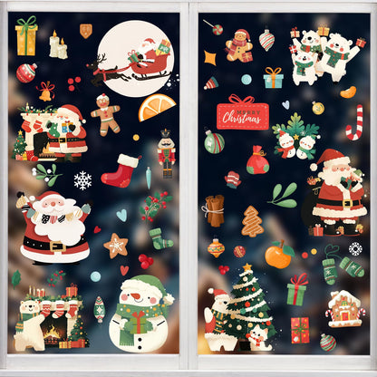 Wothfav 143 Pcs Christmas Decorations, 9 Sheets Christmas Window Clings for Glass, Santa Snowman Bears Xmas Stickers, Holiday Window Decals for Indoor Home Party Decor