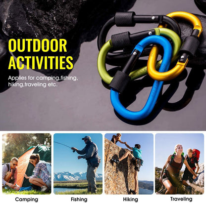 Carago Carabiner Clips with Screw Gate, 10 Pack Carabiners Hiking Clips with 7.5mm Diameter Aluminum Rod (10 Color (10 Pack))