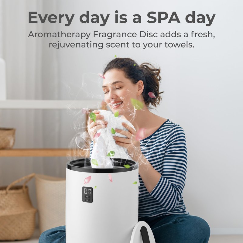 SereneLife Towel Warmer Bucket Style – Portable Blanket Heater for Spa and Bathroom, Large Capacity, Customizable Fragrance, Auto Shut-Off, Fits 2 Large Towels or Blankets, One-Touch Control, Black