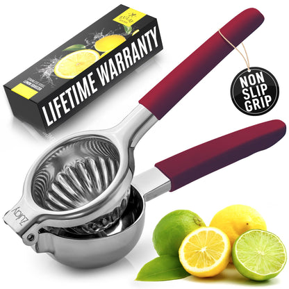 Zulay Lemon Squeezer Stainless Steel with Premium Heavy Duty Solid Metal Squeezer Bowl (Black Grip, Large)