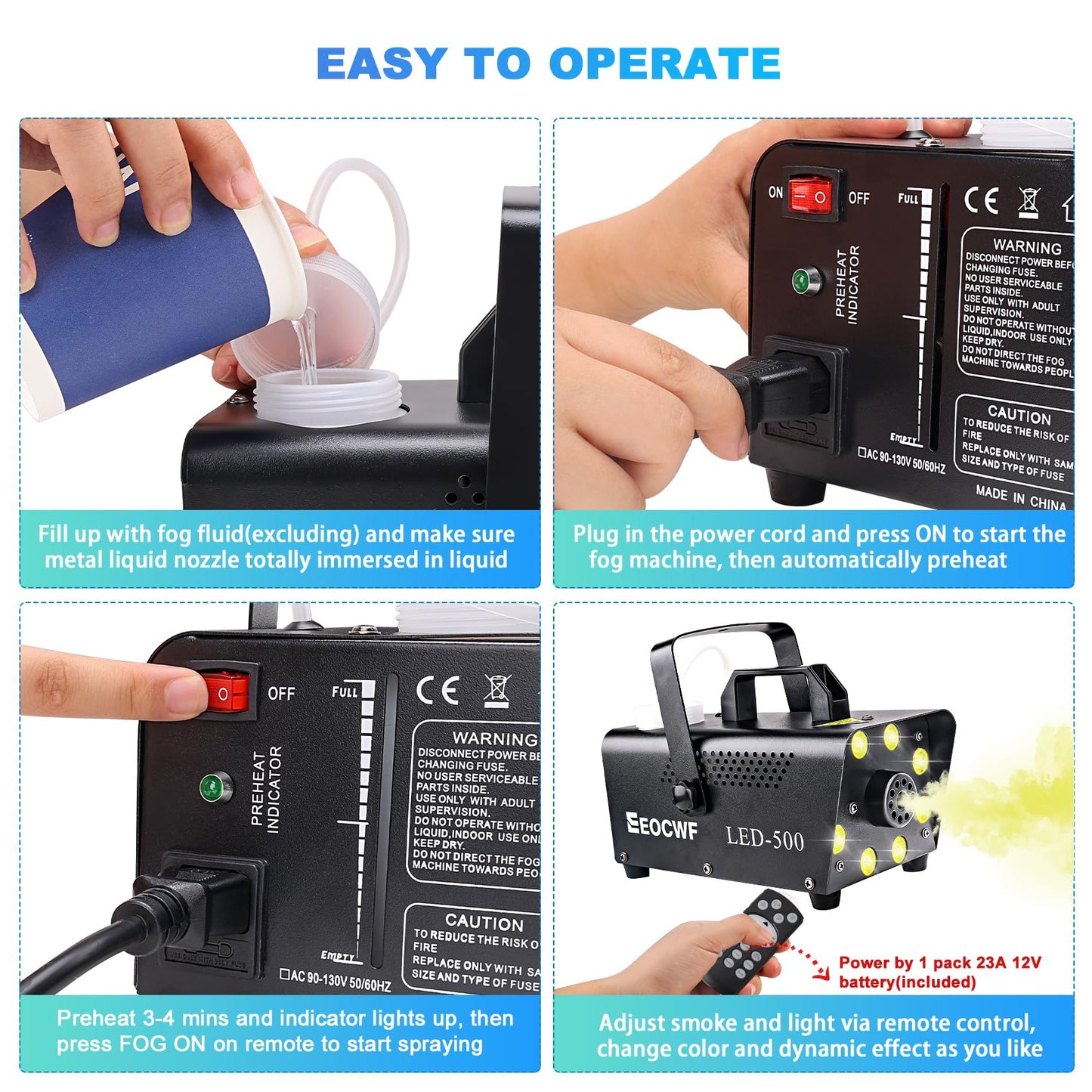Upgraded Fog Machine, Mini Smoke Machine 2000CFM Fog Output 8 LED 13-colors Lights with Wireless Remote Support Timing, 500W Auto Spray Fogger for Christmas Halloween Party DJ Show Wedding Indoor Use
