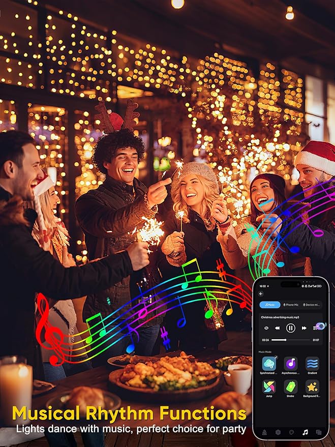 Smart Color Changing Christmas Lights, 132FT 400 LED RGB Christmas String Lights with App & Remote Control, Waterproof Christmas Tree Lights for Outdoor Indoor Party Decor
