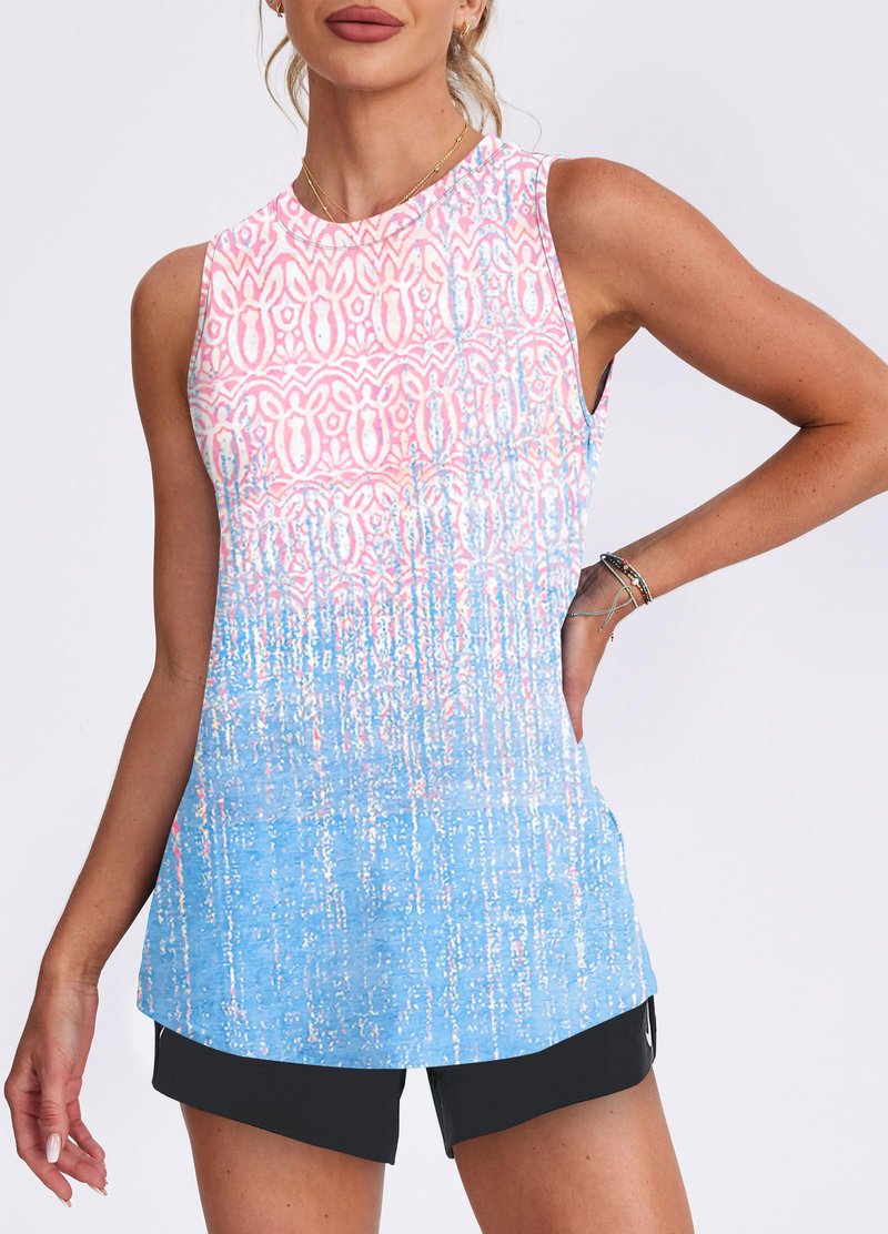 Womens Workout Tops Athletic Sleeveless Shirts Exercise Running Tank Tops Active Gym Tops Pink Blue S