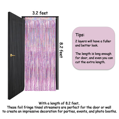 Tinsel Curtain Pink Glitter - GREATRIL Girls Tinsel Curtains Pastel Foils Fringe Party Decoration Background for Unicorn Mermaid Fairy Princess Birthday School Child School Party