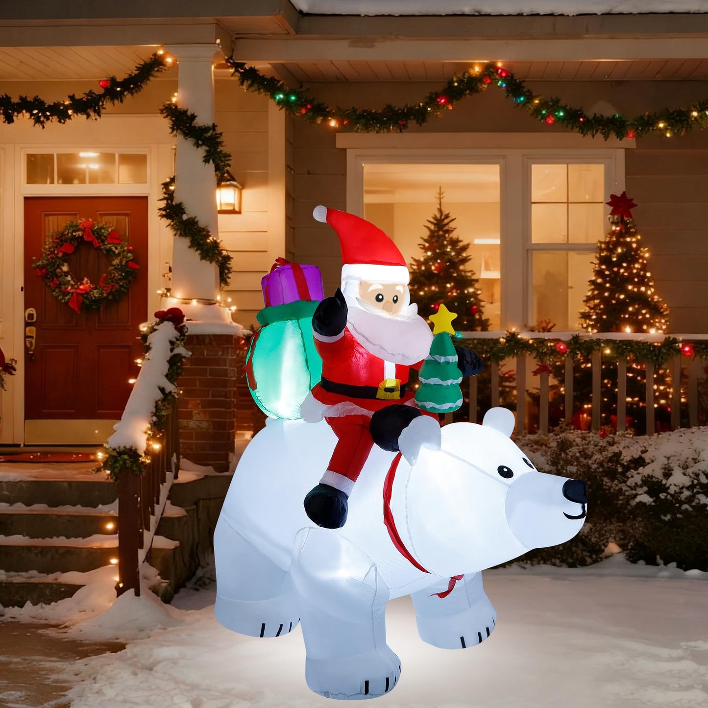 DR.DUDU 6 Ft Christmas Inflatable Santa Claus with Polar Bear and Christmas Tree, Build-in LED Lights Blow up Xmas Inflatables Decoration for Yard Garden Lawn Holiday Party