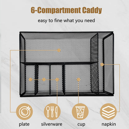 Dysanvica Metal Paper Plate Holder - Utensil Silverware Caddy for Kitchen Counter Cabinet Cutlery Flatware Organizer Storage Dispenser Box for Plastic Spoon Fork Plates Napkins Cup Party Camping Black