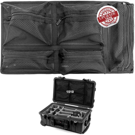 LAFENLIN UPGRADED Lid Organizer for Pelican 1510 Case, 5 Thick Mesh Pockets Storage Organizer, Fits Camera Cases, Diving Dry Boxes, Hard Cases & Toolboxes, Includes Screws & Hook and Loop, Durable