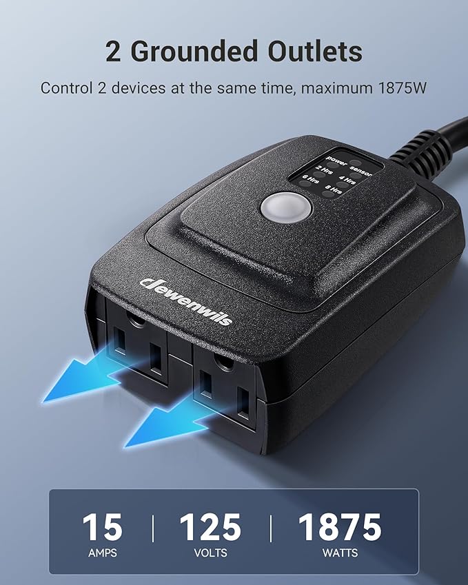 DEWENWILS Outdoor Timer for Lights, Waterproof Outlet Timer with 2 Grounded Electrical Outlets, 15A 1/2HP, UL Listed