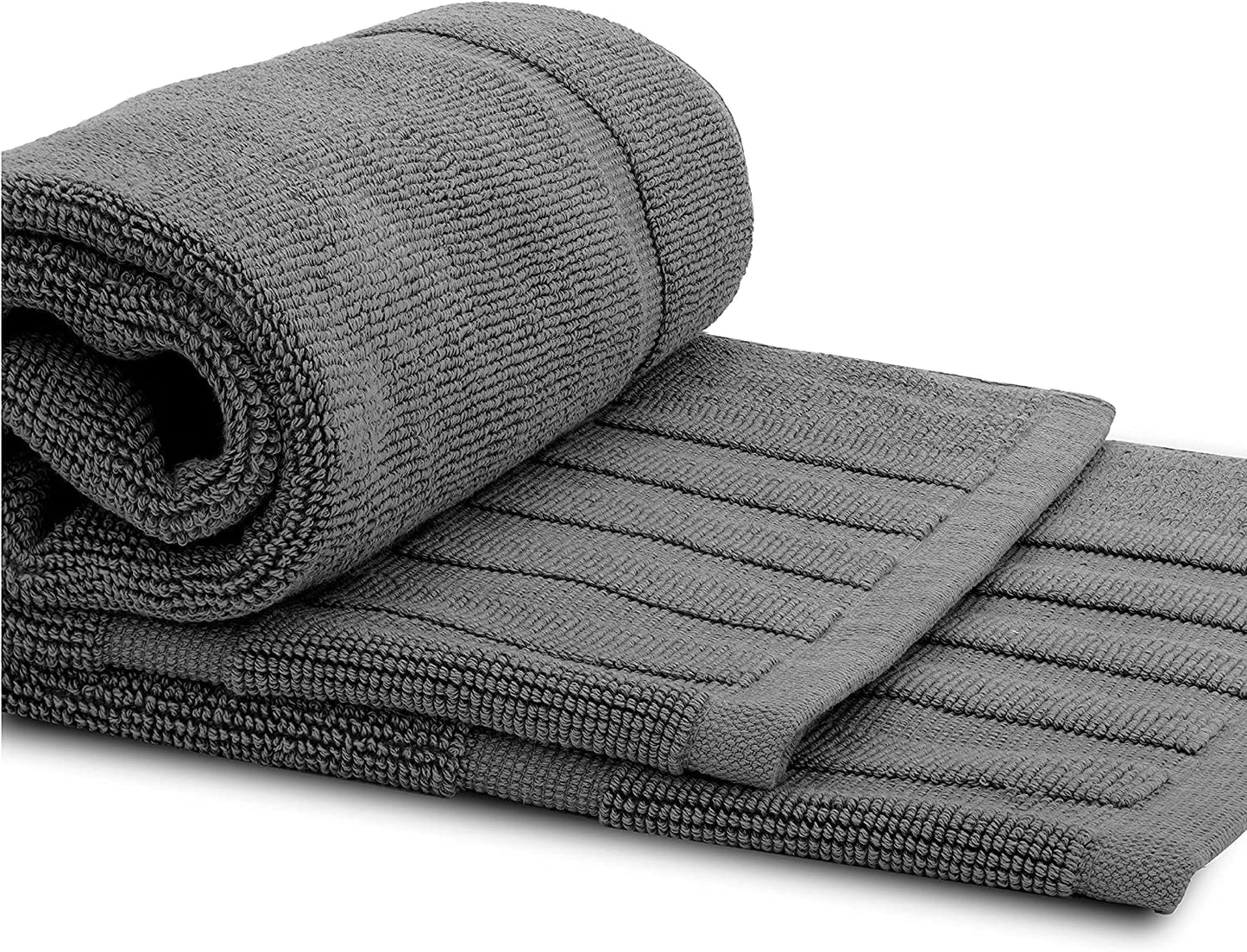 White Classic Set of 2 Bath Mats for Bathroom Floor, 86 x 56 cm Terry Cloth Hotel Styles Bath Mat 2 Pack, Dark Grey Reversible Bath Towel Mats, Machine Washable Shower Bathroom Floor Towels, Grey
