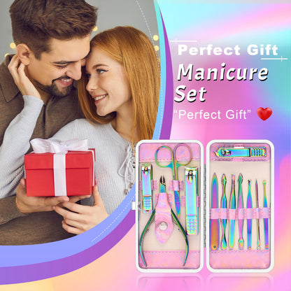 CGBE Manicure Set Nail Clippers Pedicure Kit Men Women Grooming kit Manicure Professional Nail Care Tools Gift 12Pcs with Luxurious Travel Case