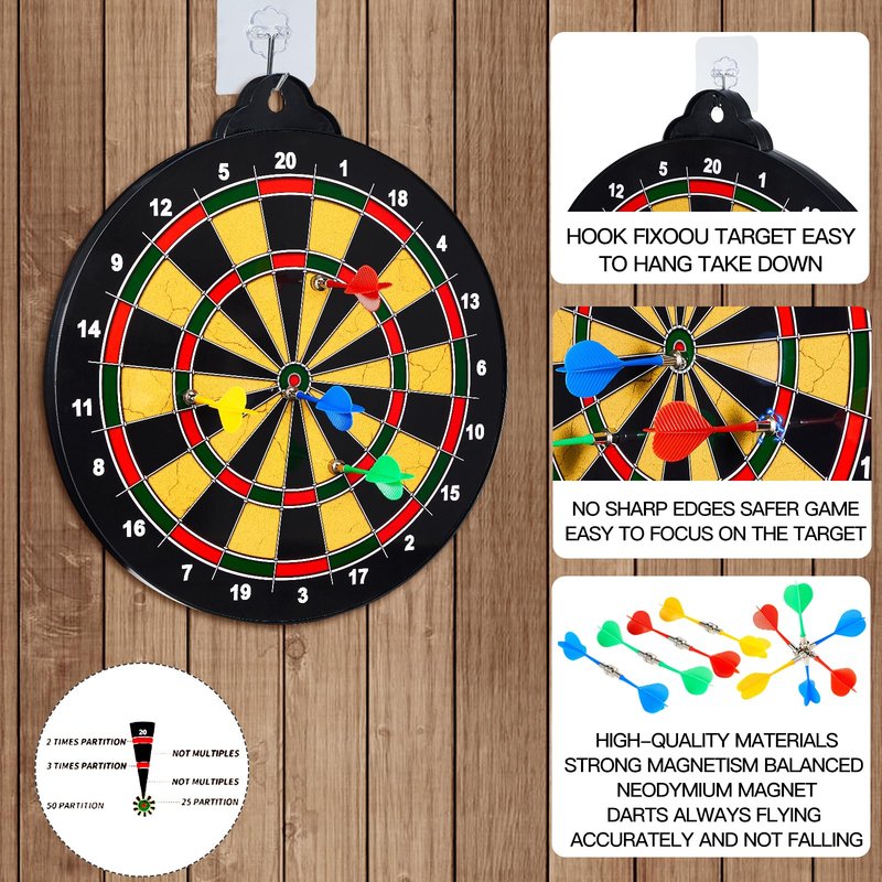 moopok Large Size 16in 2in1 Magnetic Dart Board for Kids and Adult,with 12 Magnetic Darts+12Sticky Balls,Safe Dart Game Set for 3-12 Year Old Kids and Adults,Fun Family Game Friends Gifts
