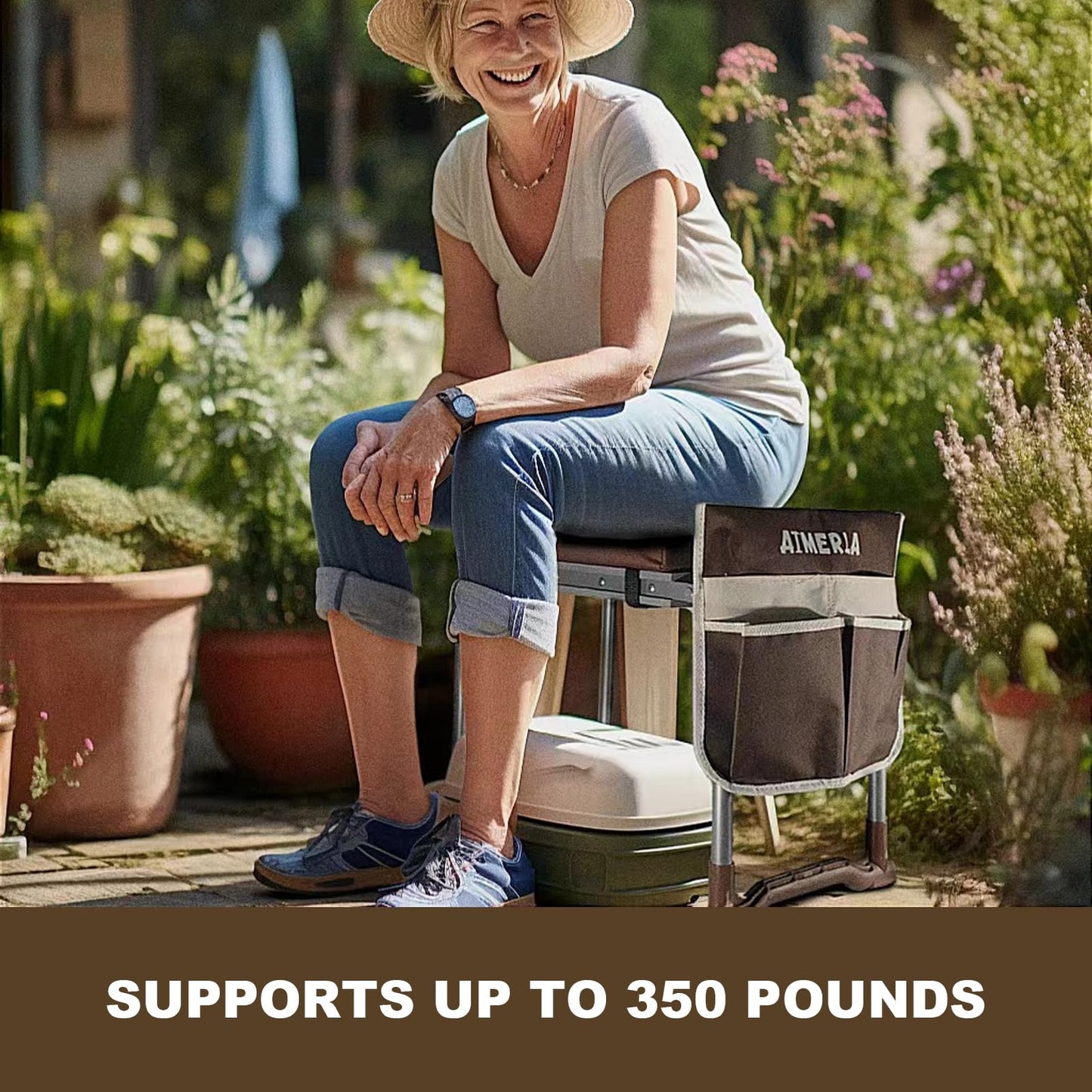 Aimerla K5 Foldable Kneeler Seat - Heavy Duty (Detachable Cloud Kneeler Pad) - Garden Stool - 2 Large Tool Bags - Portable Bench for Indoor & Outdoor