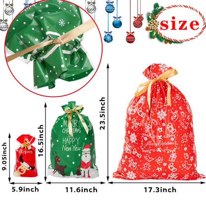 Happy Storm Christmas Drawstring Gift Bags 30PCS Assorted Styles Christmas Drawstring Wrapping Goody Sweet Treat Candy Bags for Xmas Birthday Party Supplies Favors