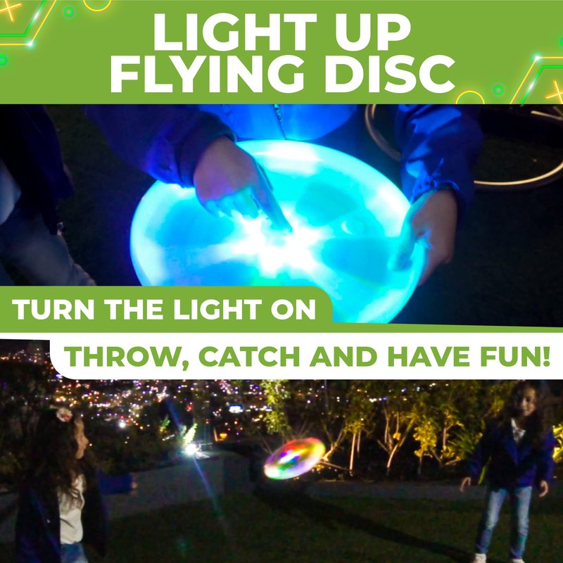 Toysery Light Up Flying Disc - LED Frisbee, Glow in the Dark, Easy to Use, Ideal Camping Game, Fun Outdoor/Indoor Birthday Toys for Boys/Girls/Kids/Adults, 175g