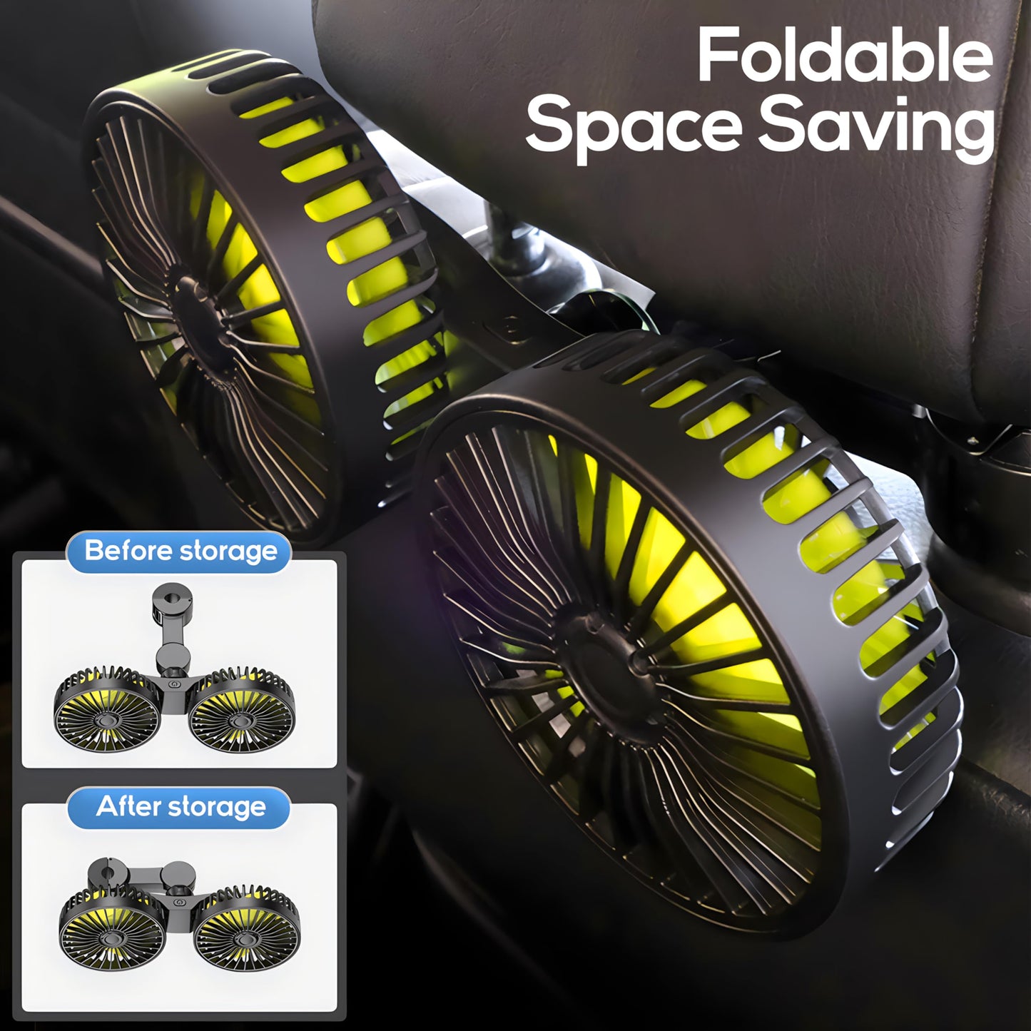 Dealswin Car Fan for Backseat kids, Dual Head USB Car Seat Fans, 360° Rotatable Strong Wind Rear Headrest CarFan for Baby, Air Circulation Fan with Adjustable Clip for Vehicles SUV RV