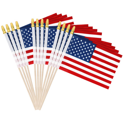 12 Pcs Small American Flags on Stick, 6x4 In 4th of July Decorations, Mini Patriotic USA Flag, Fourth of July Decorations, Hand Held July 4th Flag for Independence Day Supplies Favor Accessories