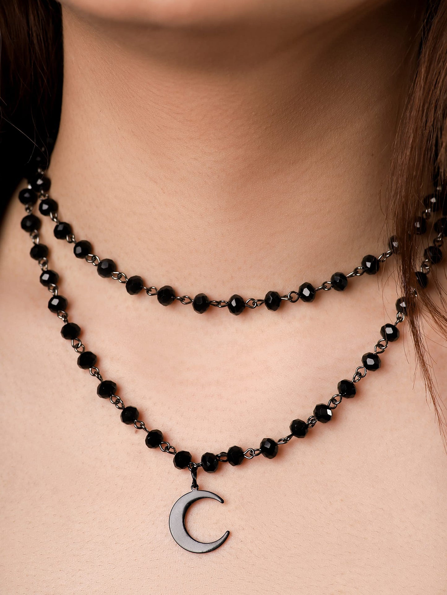 Sacina Gothic Layered Black Crescent Moon Choker, Black Moon necklace for Women, Gothic Goth Necklace, Goth Jewelry, Christmas Jewelry Gift for Women