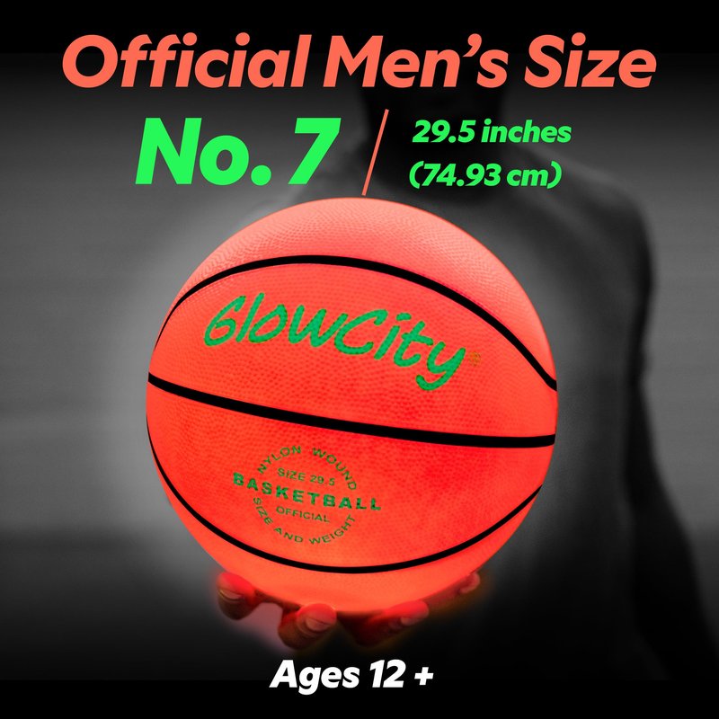 GlowCity Glow in The Dark Basketball - Size 7 Light Up Ball for Teen Boys Gifts, Adults - Red Glow for Outdoor Games - Sports Birthday Gift Ideas for Boys Ages 12 13 14 15 Basketball Gear Accessories
