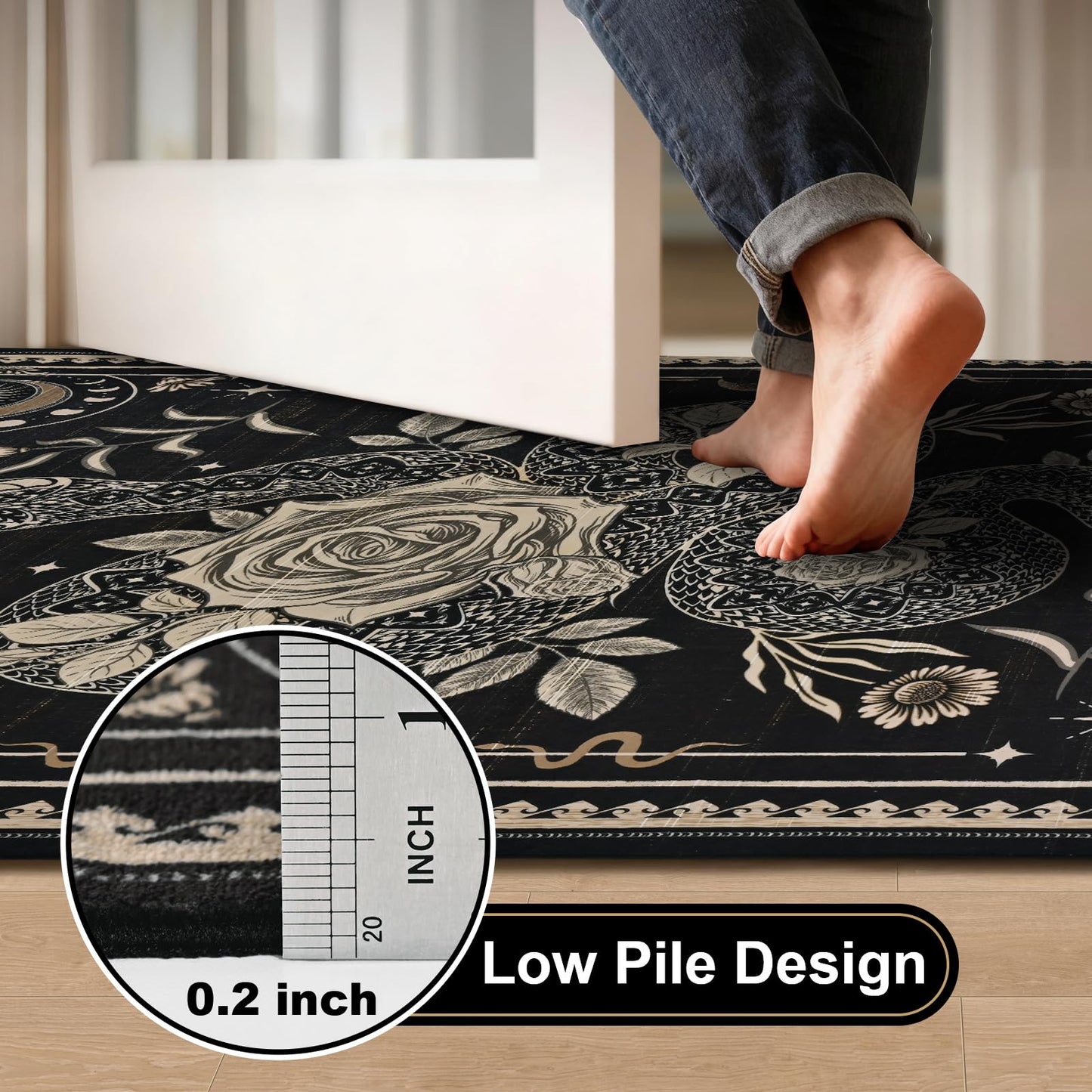 Yinhua Snake Living Room Rug 5x7 Rug Washable Gothic Rugs Non Slip, Soft Area Rugs Low Pile, Faux Wool Goth Carpet for Living Room, Bedroom, Dining Room, Black