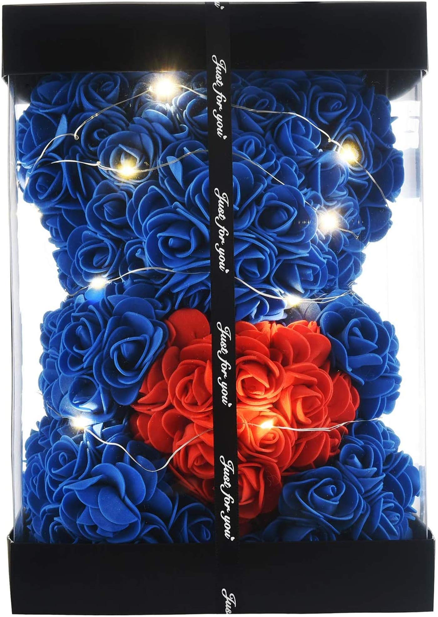 WINWISH Rose Flower Bear-Hand Made Rose Teddy Bear,Best Artificial Decoration Gifts for mom, Girls,Unique,Birthday Gifts,The Perfect Party Clear Box (Royal Blue)