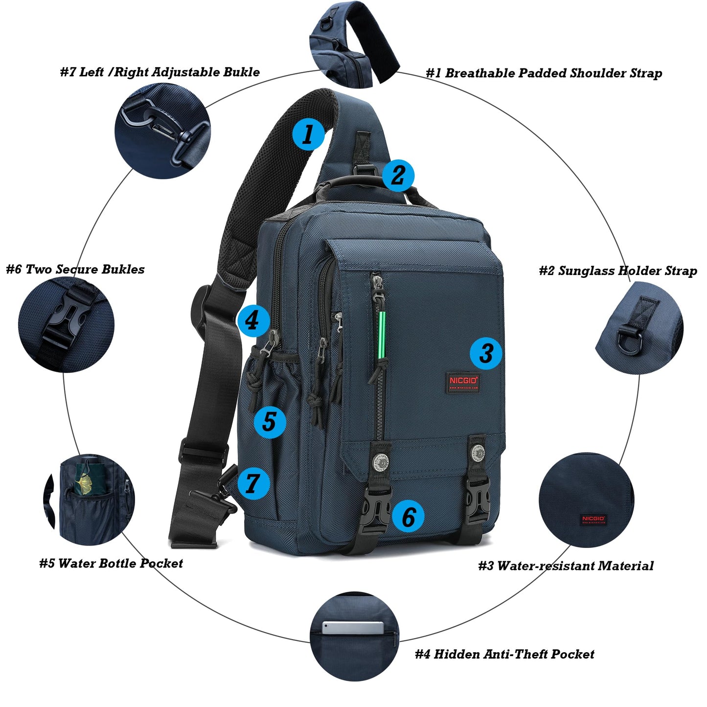 Nicgid Sling Bags, Chest Shoulder Backpacks Crossbody Purse Outdoor Chest Bag Travel Backpack for Men Women Hiking Camping Cycling