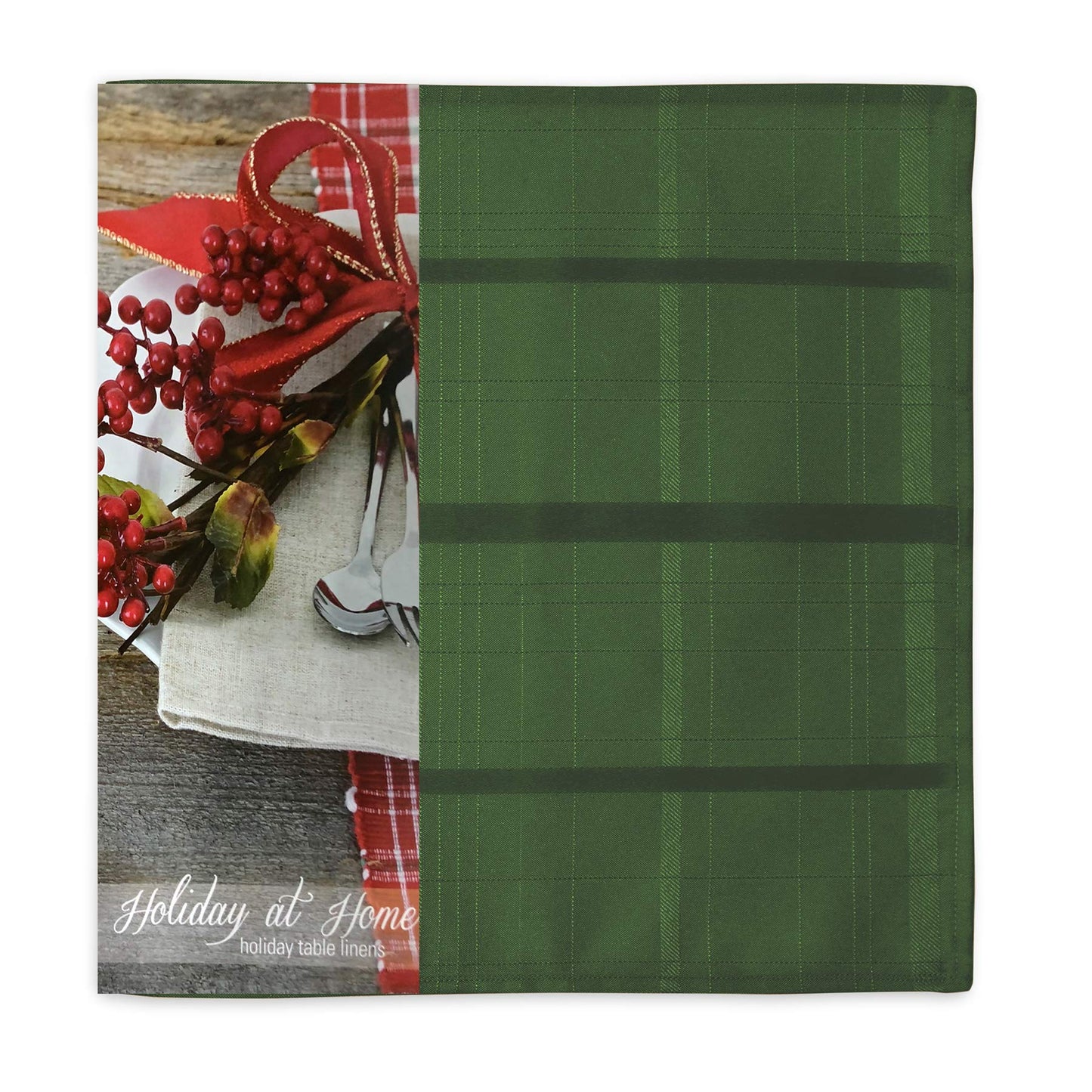 Newbridge Christmas Elegance Plaid 60 x 120 Inch Rectangle Fabric Tablecloth, 100% Polyester, No Iron Soil Resistant Dining Room, Party and Banquet Table Cover, Solid Textured, Hunter Green