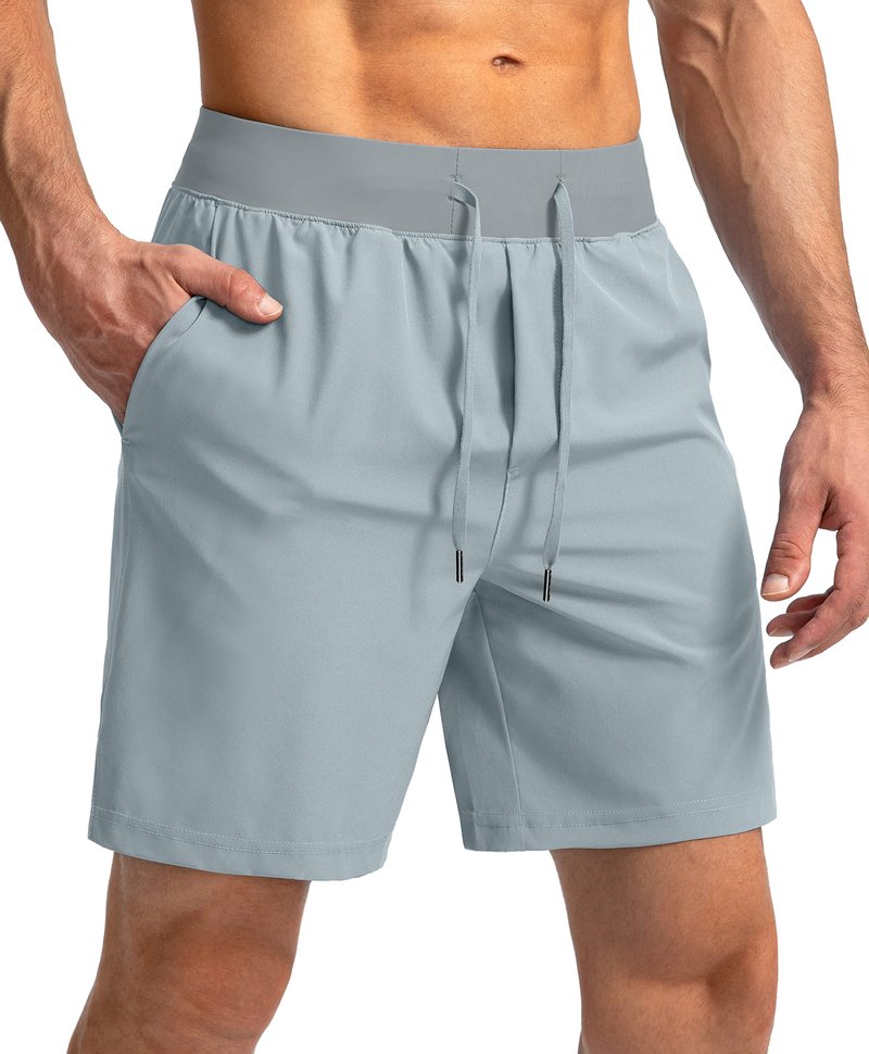 Soothfeel Men's Running Shorts with Zipper Pockets 7 Inch Lightweight Quick Dry Gym Athletic Workout Shorts for Men (Light Grey2, XXL)