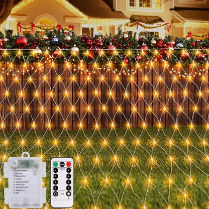 echosari Christmas Net Lights Battery Operated, 100 LED 5FT x 5FT Net Lights Outdoor with Remote Timer, Bush Mesh Light for Xmas Tree Garden Yard Decor (Warm White)