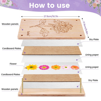 Suziko Large Flower Press Kit for Adults& Kids Flower &Plant Preservation Kit Measures 10.8" x 6.9" Arts and Crafts for Adults Leaf Press &- Great Gift for Lovers