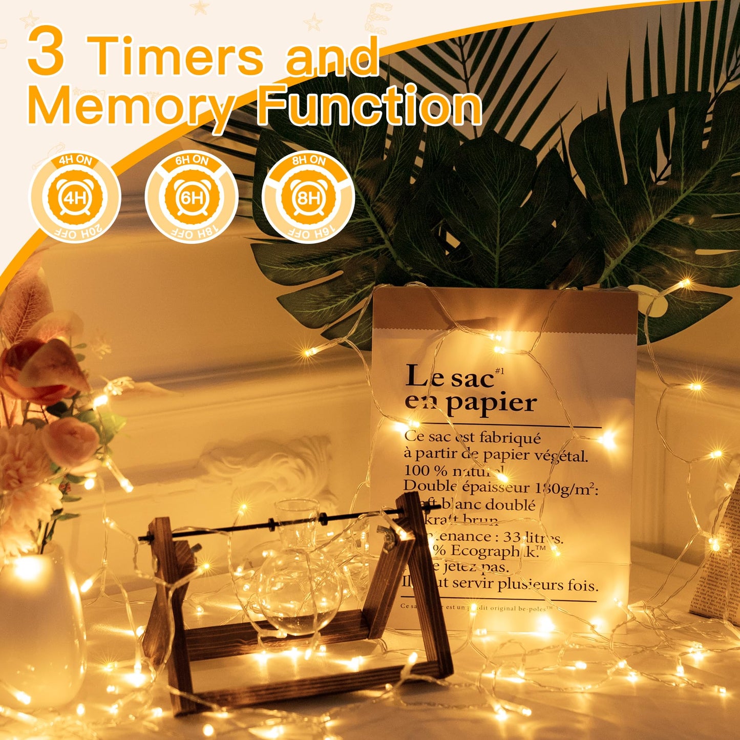 Ollny Fairy Lights Mains Powered, 40m 400 LED Outdoor String Lights, Warm White Waterproof Garden Light with Plug/Timer/8 Modes/Dimmable for Outside/Indoor/Window/Wedding Decorations