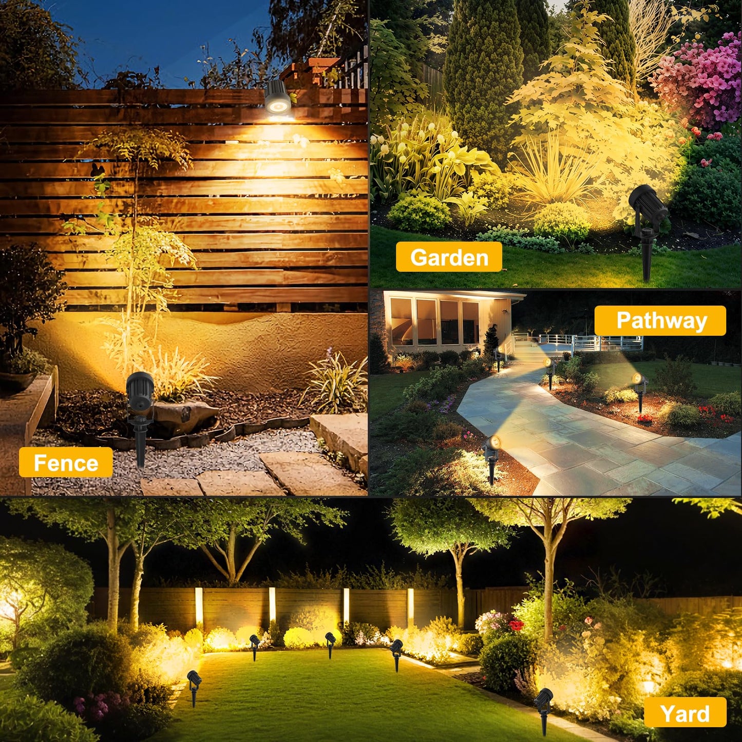 T-SUNUS Halloween Solar Spot Lights 6-in-1 Outdoor Warm White 3000K Landscape Spotlight IP65 Waterproof Separated Panel Spotlights with 9.8ft Cable Auto On/Off for Christmas Tree Lawn Driveway Pathway