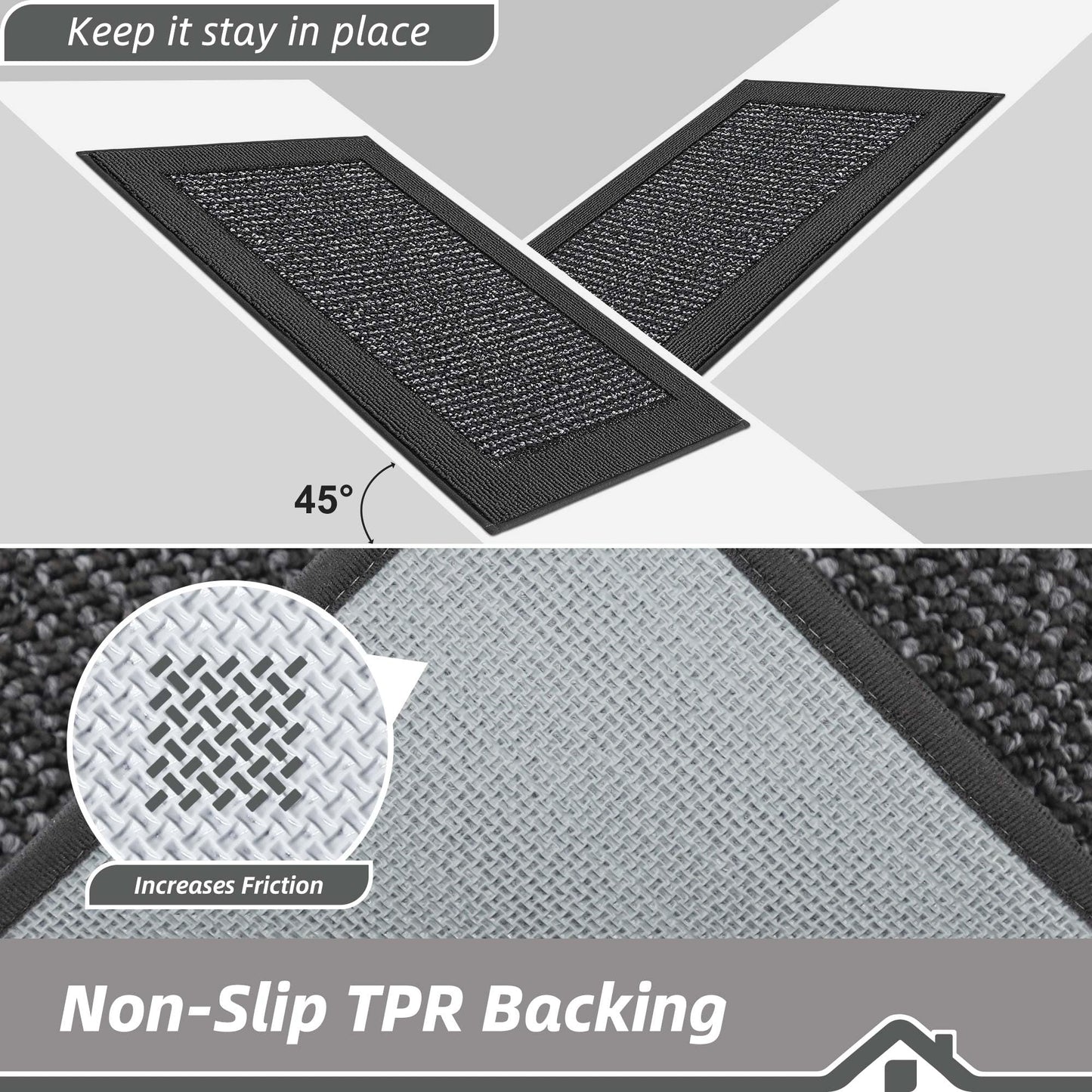 BEQHAUSE Indoor Door Mat 20"x32"+20"x32", Non-Slip Entryway Rugs Low-Profile Washable Floor Mat Stain-Resist Absorbent Welcome Mat for Front Back Door, Entrance, Living Room, Laundry Room, Charcoal
