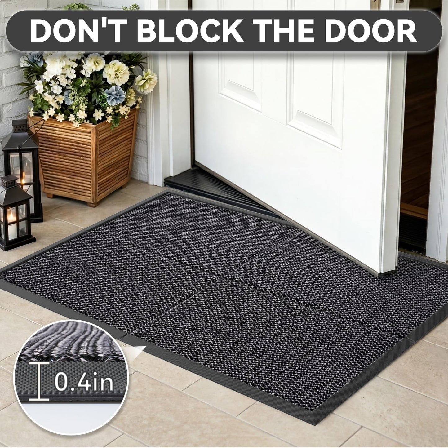 Quqei Front Door Mat Outside Entrance, 24"x36" Heavy Duty Outdoor Doormat Dirt Trapper, Non Slip Durable Welcome Mat for Front Back Door, Entry, Indoor, Porch, Low Pile, Easy to Clean, Grey