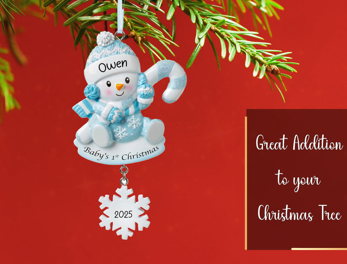UniqXmas Personalized Baby's First Christmas Ornament 2025 | Snowbaby Baby Boy Xmas Tree Decoration Blue – My 1st Xmas Keepsake for New Baby Grandbaby Newborn Son | Custom Name & Year