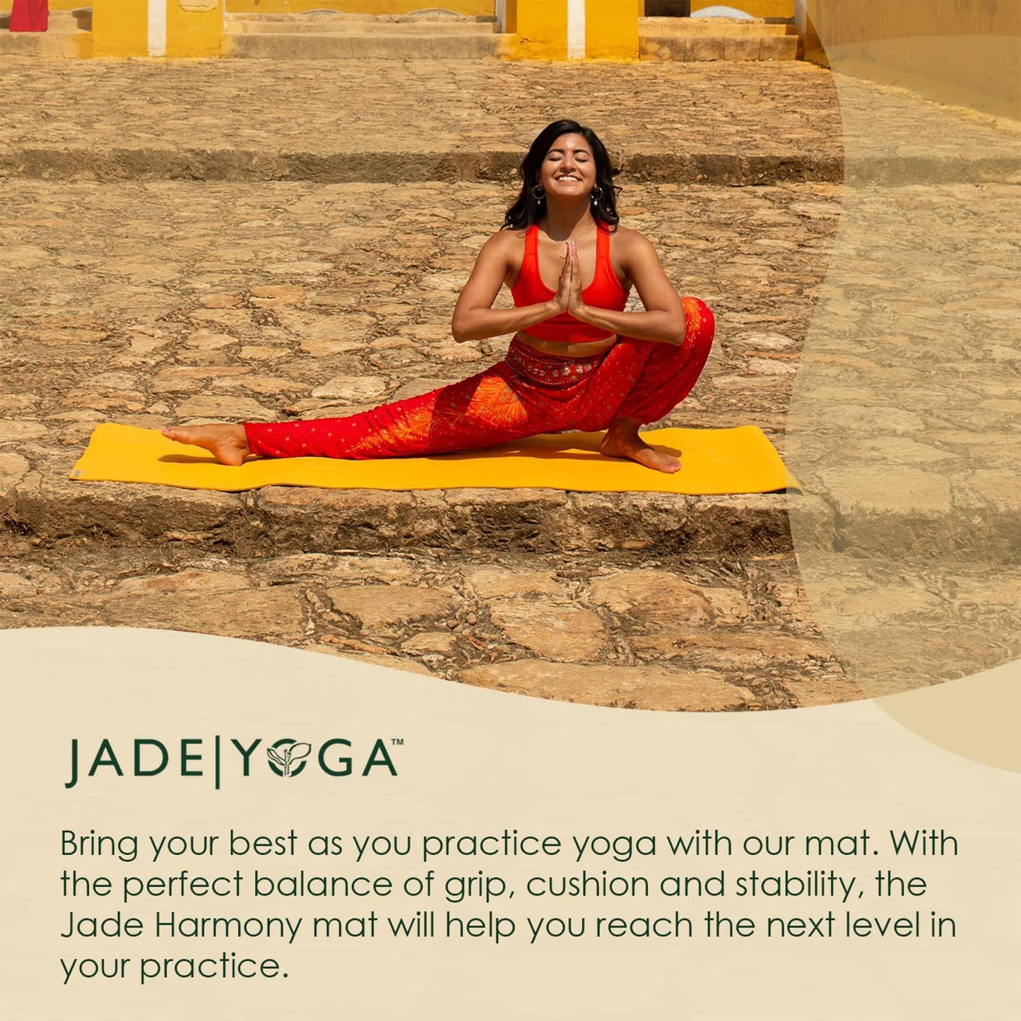 JadeYoga Harmony Yoga Mat - Durable & Thick Gym Fitness Mat, Non-Slip Natural Rubber Yoga Mat - Home Exercise & Stretching Mat, Workout Mat - Yoga, Pilates & Meditation for Women & Men